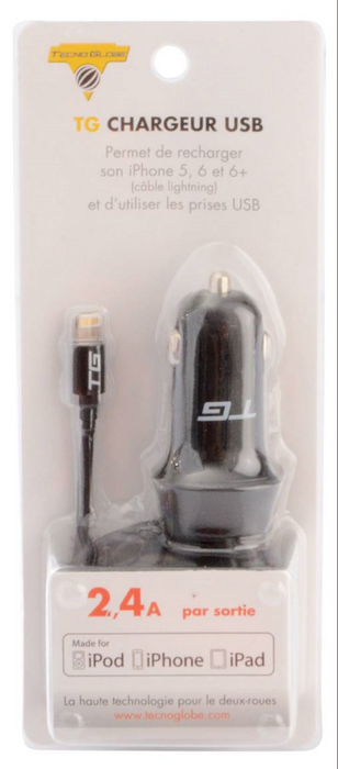 CHARGEUR 2 USB/IPHONE 5/6/7/8/X/11 - motoland