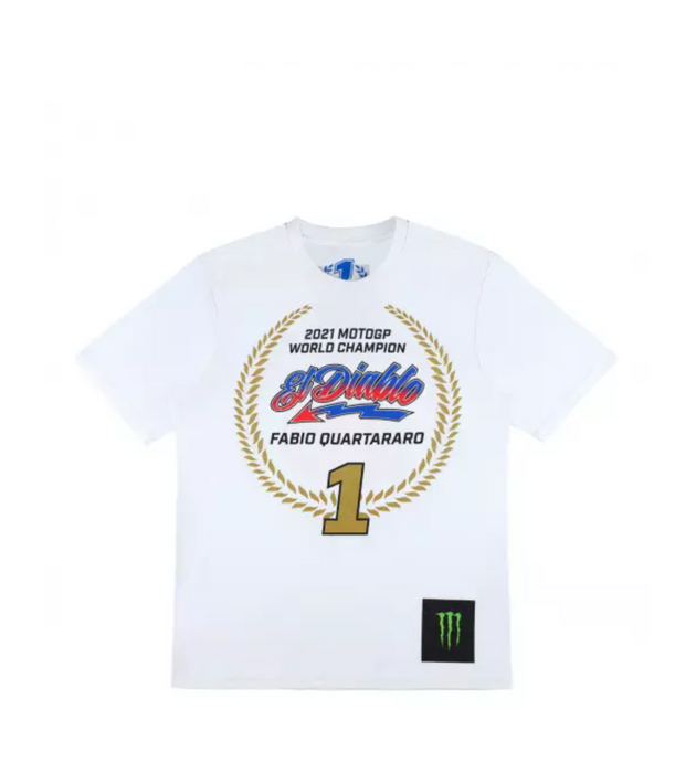 TEE SHIRT FABIO QUARTARARO CHAMPION MONDE 2021 BLANC - motoland